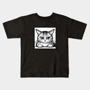 Angry cat in pixel art Kids T-Shirt